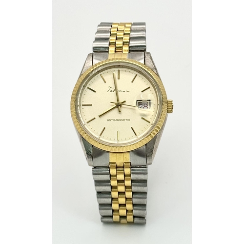 392 - Gentleman’s vintage TALISMAN WRISTWATCH. Having Silver & Gold Tone stainless steel Bracelet with Gol... 