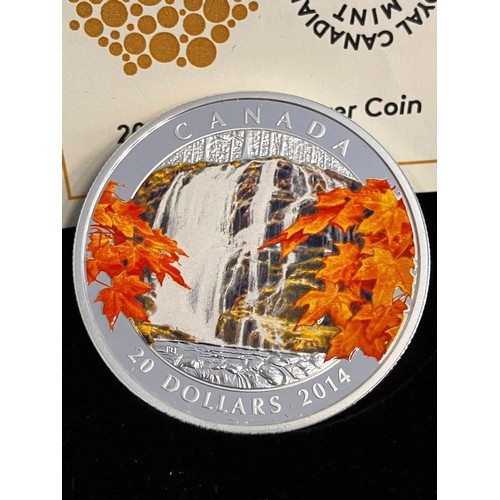 406 - 2014  PURE SILVER CANADIAN $20 DOLLAR ‘WATERFALL’ COIN. Complete with original case and packaging. T... 