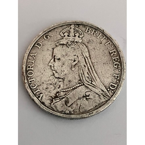 420 - 1889 SILVER CROWN. Queen Victoria Jubilee head. Very fine condition. Nice detail, needs a gentle cle... 