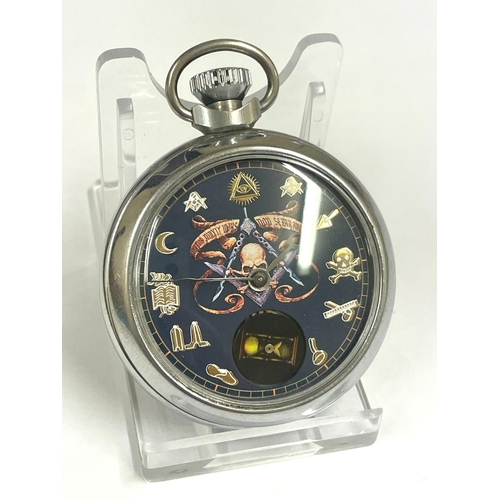 541 - A Vintage gents Masonic automation pocket watch , hour glass spins as watch ticks. Working order.