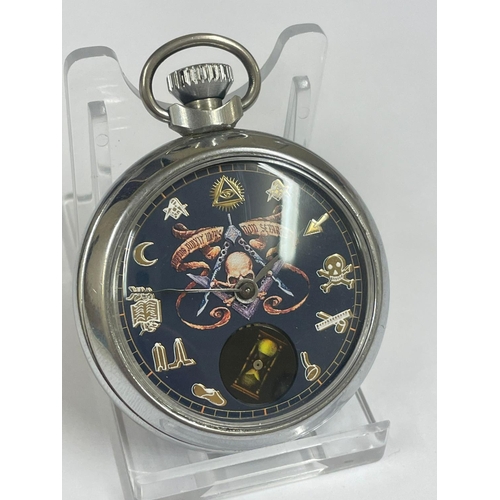 541 - A Vintage gents Masonic automation pocket watch , hour glass spins as watch ticks. Working order.