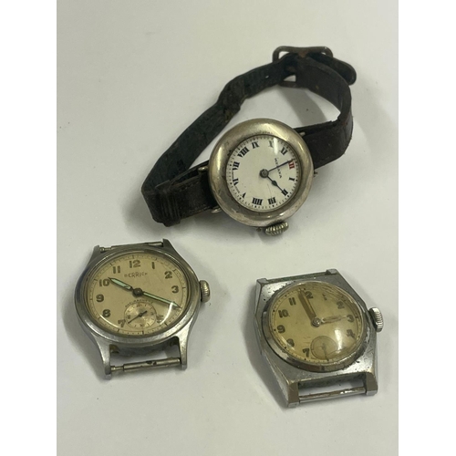 555 - A Silver Trench style watch ticking & 2 others.