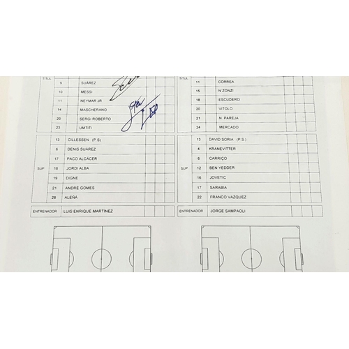 134 - A Signed Iniesta and Messi Team Sheet! Barcelona v Sevilla 2016/17 season. This sheet belonged to a ... 