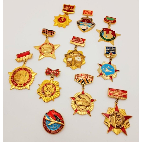 1515 - A group of 11 original Soviet armed forces pins from 1980s. Manufacturer's mark featured on the back... 