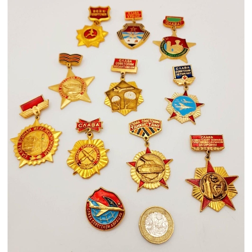 1515 - A group of 11 original Soviet armed forces pins from 1980s. Manufacturer's mark featured on the back... 