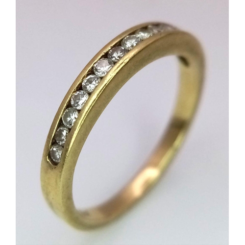 385 - Tasteful and subtle 18 carat GOLD RING. Set to top with DIAMONDS in half hoop eternity style. Approx... 