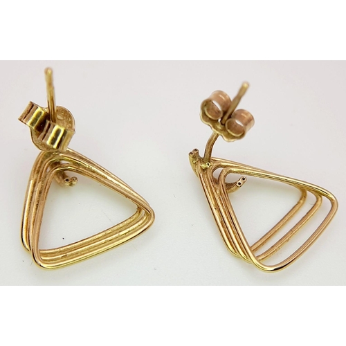 441 - Pair of 9 carat GOLD EARRINGS. TRIPLE TRIANGLE DESIGN. Complete with 9 carat gold backs. Presented i... 