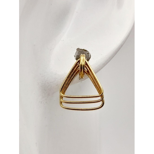 441 - Pair of 9 carat GOLD EARRINGS. TRIPLE TRIANGLE DESIGN. Complete with 9 carat gold backs. Presented i... 