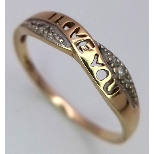 455 - Vintage 9 carat YELLOW and WHITE GOLD RING. Having ‘I love you’ cut out in Yellow Gold Crossover sty... 