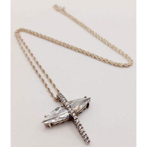 462 - A contemporary Design JEWELLED SILVER CROSS PENDANT with QUARTZ and ZIRCONIA GEMSTONES. Mounted on a... 