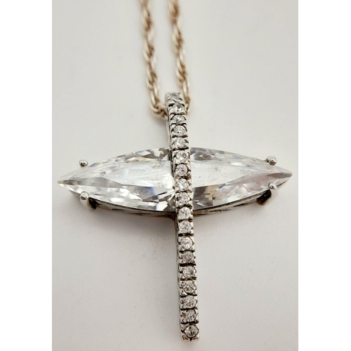 462 - A contemporary Design JEWELLED SILVER CROSS PENDANT with QUARTZ and ZIRCONIA GEMSTONES. Mounted on a... 