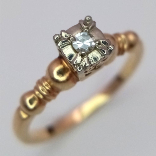 504 - Vintage 14 carat GOLD RING ,having DIAMOND Mounted to top in Square PLATINUM Setting. Attractive GOL... 