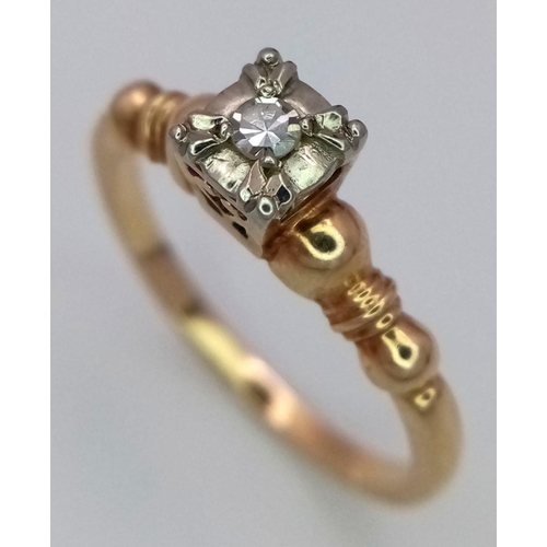 504 - Vintage 14 carat GOLD RING ,having DIAMOND Mounted to top in Square PLATINUM Setting. Attractive GOL... 