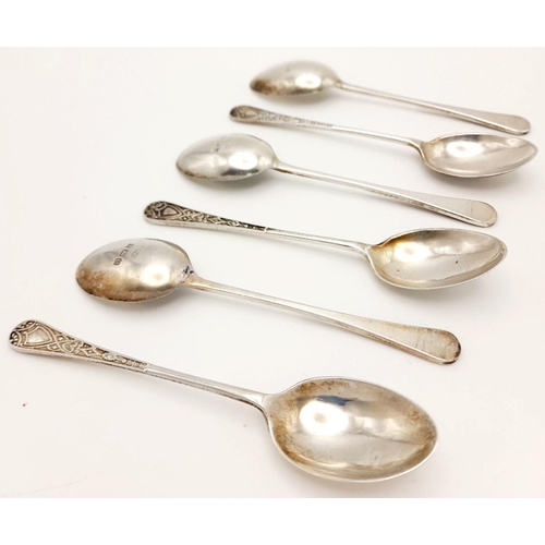 511 - Set of 6 x  A J Bailey SILVER COFFEE SPOONS. Hallmark for Birmingham 1913. Beautiful Art Nouveau des... 