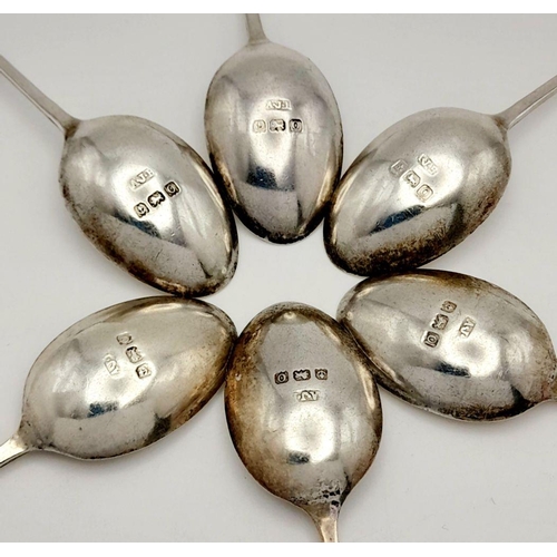 511 - Set of 6 x  A J Bailey SILVER COFFEE SPOONS. Hallmark for Birmingham 1913. Beautiful Art Nouveau des... 