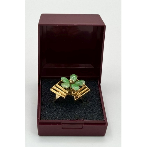 532 - Vintage 14  CARAT GOLD and JADE RING. Originally purchased in Hong Kong in 1980s . Absolute statemen... 