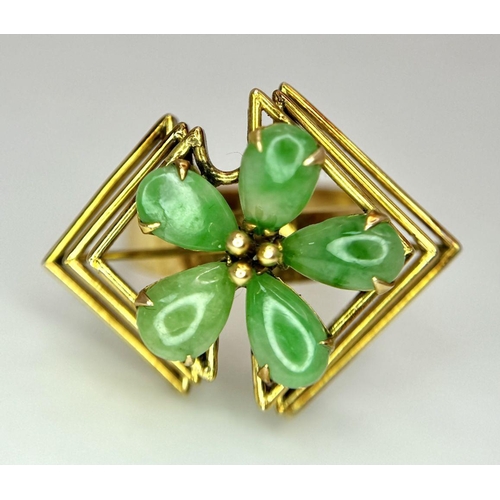 532 - Vintage 14  CARAT GOLD and JADE RING. Originally purchased in Hong Kong in 1980s . Absolute statemen... 