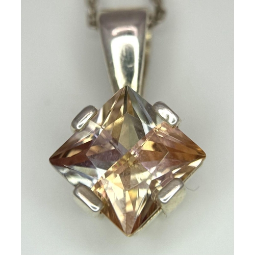 644 - ‘HOBBS’ SILVER PENDANT set with LAB MORGANITE and mounted on a  fine SILVER CHAIN. Complete with jew... 