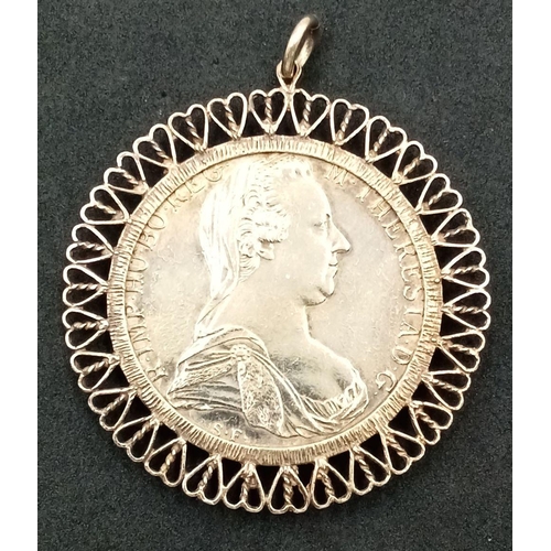 651 - Impressive 1780 Marie Teresa SILVER COIN mounted  as a PENDANT. Coin Condition is very fine. Having ... 