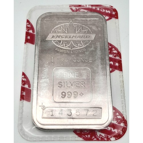 93 - A vintage 1oz 999 Fine silver bar in its original sealed package.