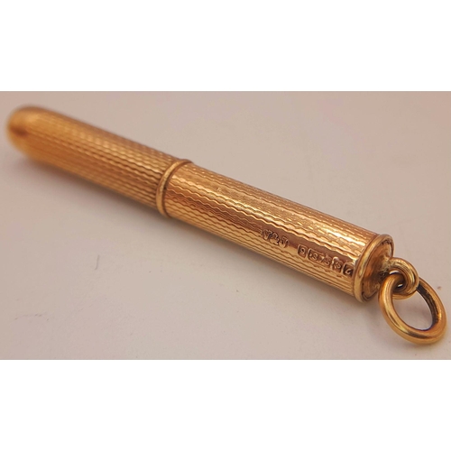 501 - A Vintage 9K Yellow Gold Retractable Toothpick Pendant! 8cm fully extended. 5.7g weight.