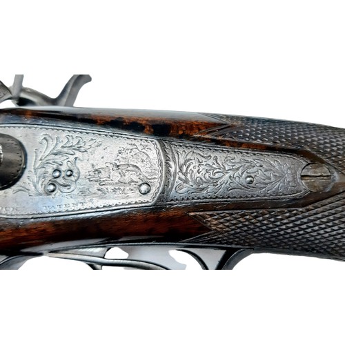 585 - A Double Damascus Barrel, 14 bore pinfire, Underlever Action Shotgun. Made by World famous Royal gun... 