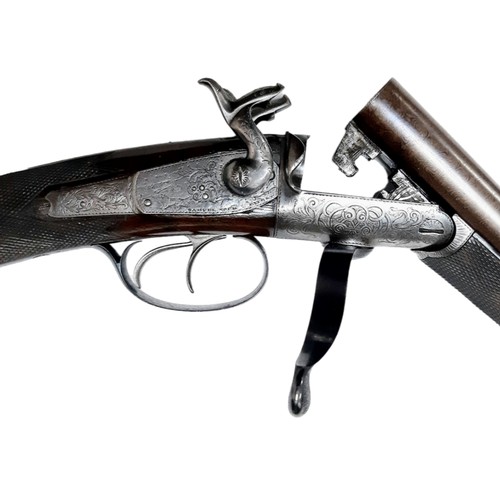 585 - A Double Damascus Barrel, 14 bore pinfire, Underlever Action Shotgun. Made by World famous Royal gun... 