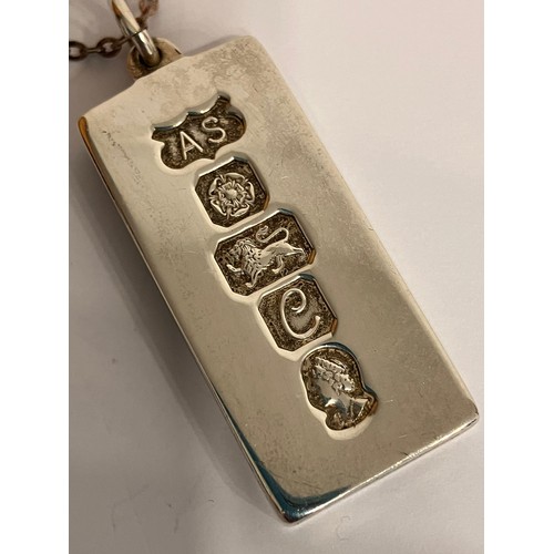 581 - Vintage SILVER INGOT . Full hallmark for Sheffield 1977. Nice and chunky, mounted on a Silver Chain ... 