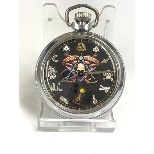 1474 - A Vintage masonic automation hourglass rotates as watch ticks. In working order.