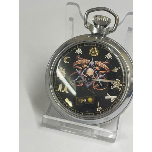 1474 - A Vintage masonic automation hourglass rotates as watch ticks. In working order.