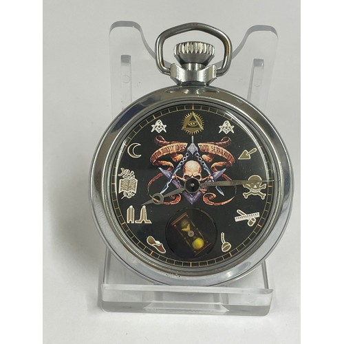 1474 - A Vintage masonic automation hourglass rotates as watch ticks. In working order.