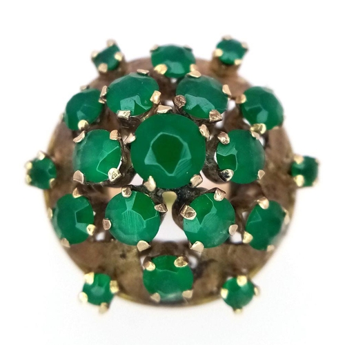 10 - A Vintage 14k Yellow Gold Emerald Ring. 20 graduating emeralds in circular floral form. Size L 1/2. ... 