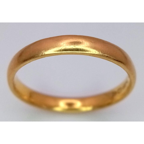 11 - A 22K Yellow Gold Band Ring. 4mm width. Size P 1/2. 3.7g weight.