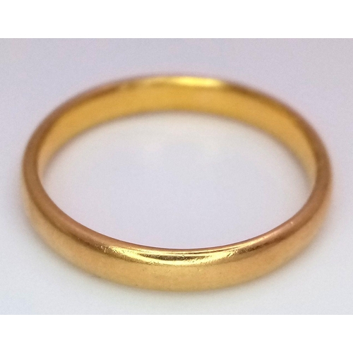 11 - A 22K Yellow Gold Band Ring. 4mm width. Size P 1/2. 3.7g weight.