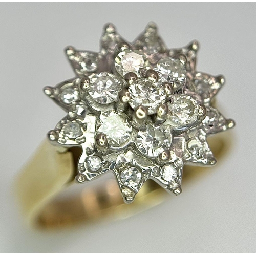 13 - 18K YELLOW GOLD DIAMOND CLUSTER RING. 0.40CT. 6G IN WEIGHT. SIZE M. 

Ref: SC 9065.