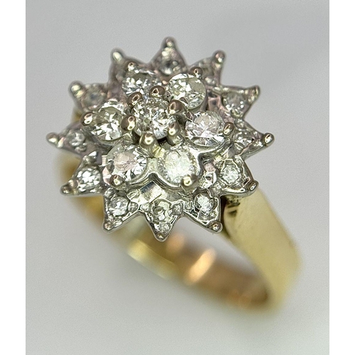 13 - 18K YELLOW GOLD DIAMOND CLUSTER RING. 0.40CT. 6G IN WEIGHT. SIZE M. 

Ref: SC 9065.