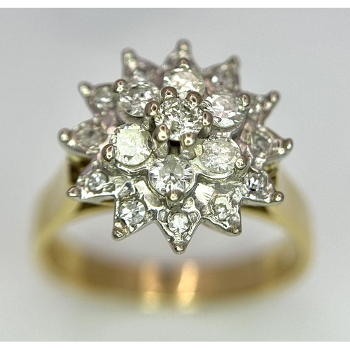 13 - 18K YELLOW GOLD DIAMOND CLUSTER RING. 0.40CT. 6G IN WEIGHT. SIZE M. 

Ref: SC 9065.