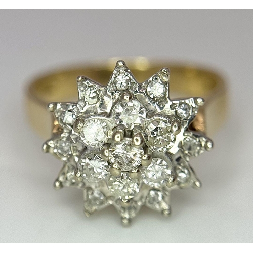 13 - 18K YELLOW GOLD DIAMOND CLUSTER RING. 0.40CT. 6G IN WEIGHT. SIZE M. 

Ref: SC 9065.