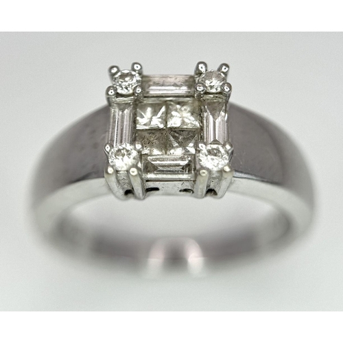 62 - AN 18K WHITE GOLD DIAMOND RING. 0.63CT. 5.4G. SIZE L.
REF: JR5