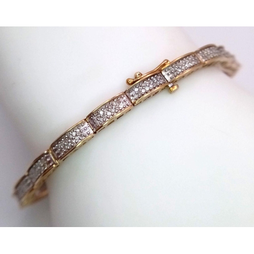 104 - 9K YELLOW GOLD DIAMOND SET BRACELET. 1.20CT 10.4G IN WEIGHT. APPROX. 19CM IN LENGTH. Ref: SC 9020.