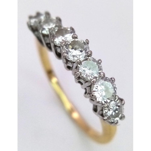 41 - AN 18K YELLOW GOLD DIAMOND 7 STONE RING - 0.95CT. 2.9G. SIZE M.

REF: A/S 1079