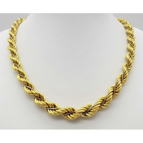 6 - A Graduating 18K Yellow Gold Rope Chain Intertwined with an 18K White Gold Venetian Chain. 40cm. 44.... 