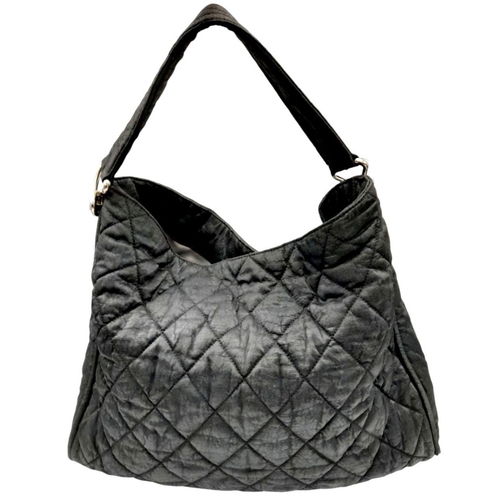 68 - A Chanel Crinkled coated Canvas Le Marais Hobo Bag. Black soft crinkled coated canvas, silver-toned ... 