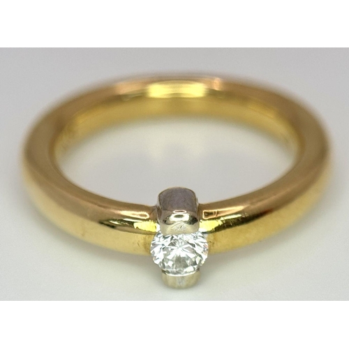 69 - AN 18K YELLOW GOLD DIAMOND SOLITAIRE RING - 0.15CT. 7.6G. SIZE M. REF: JR12