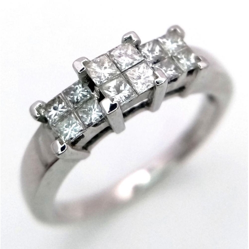 76 - AN 18K WHITE GOLD PRINCESS CUT DIAMOND RING - 0.50CT 4.6G SIZE P. REF: JR6