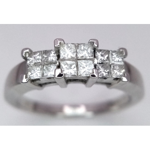 76 - AN 18K WHITE GOLD PRINCESS CUT DIAMOND RING - 0.50CT 4.6G SIZE P. REF: JR6