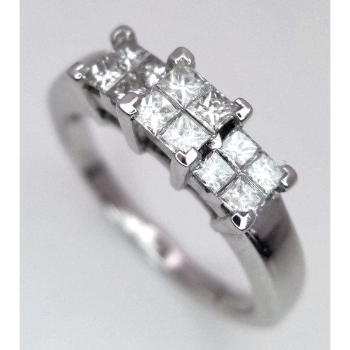 76 - AN 18K WHITE GOLD PRINCESS CUT DIAMOND RING - 0.50CT 4.6G SIZE P. REF: JR6