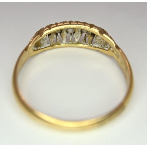 8 - An Antique 18k Yellow Gold and Diamond Five Stone Ring. Size R. 2.75g total weight.