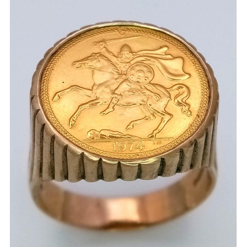 1 - A RARE ISLE OF MANN HALF SOVEREIGN RING HAVING THE RIDING VIKING INSTEAD OF THE NORMAL GEORGE SLAYIN... 