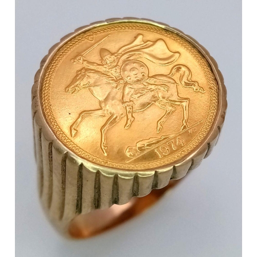 1 - A RARE ISLE OF MANN HALF SOVEREIGN RING HAVING THE RIDING VIKING INSTEAD OF THE NORMAL GEORGE SLAYIN... 